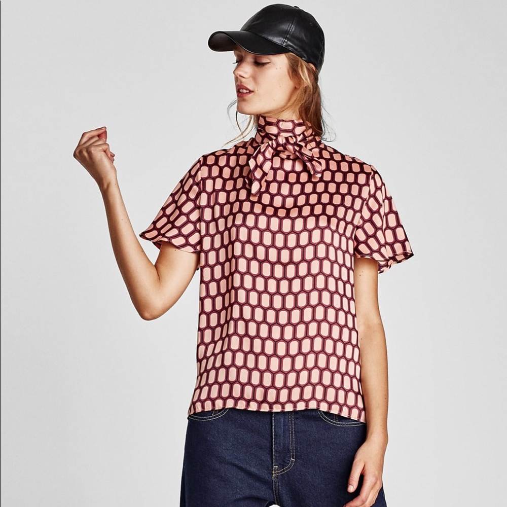 ZARA Cute Printed High Collar Blouse